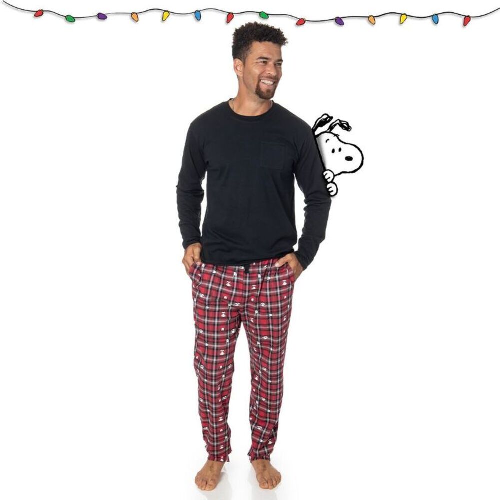 Peanuts - Mens' Cotton Snoopy Family Matching Pajamas 2-Piec Red